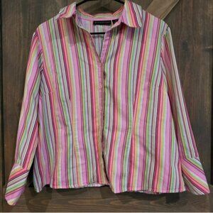 Attention Multicolor Striped Shirt, Bell Sleeves, Button Down Size 16